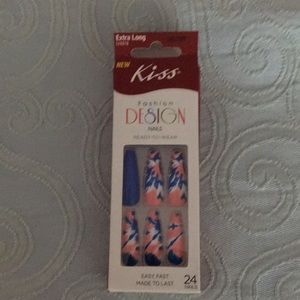 Kiss nails pink white and blue